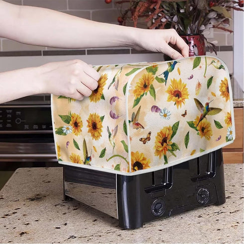 Hummingbird Sunflower Print 4 Slice Toaster Covers Daisy Butterfly Print Bread Maker Cover Kitchen Appliance Bread Machine Toaster Cover, Long Slo...