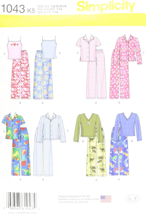 Simplicity Children's Matching Pajamas Sewing Pattern, Sizes 7-14...