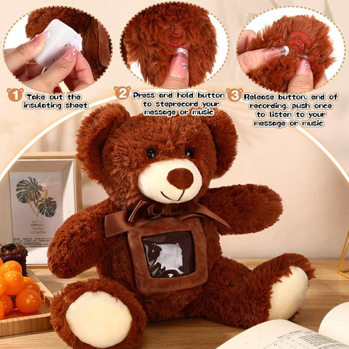 14 Inch Remembrance Bear Plush Stuffed Animal with Recorder Soft Doll Fabric Animal Toy with a Picture Frame for Baby Shower Wedding Birthday Gift...