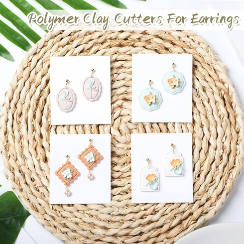 Guiqulai 16 Shapes Geometric Polymer Clay Earrings Cutters, Boho Frame Clay Cutters,Long Rectangle Clay Earrings Cutters,Window Organic Shape Clay...