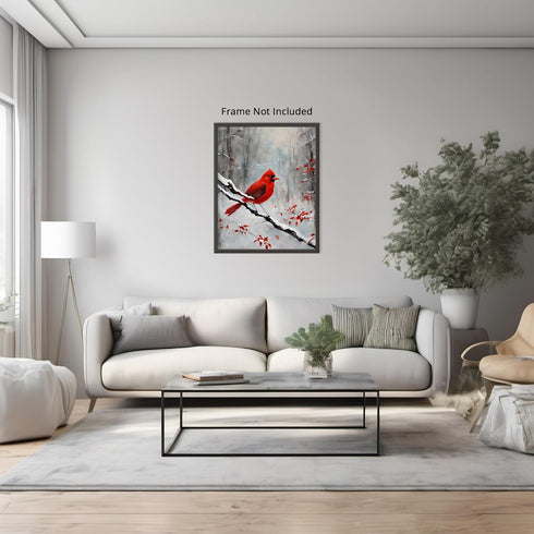Posterizer 1 pcs-cute little bird in snowy winter scene -14-Art for Animal Lovers-Landscape & Nature Art-Decor for Home & Office- unframed wall ar...