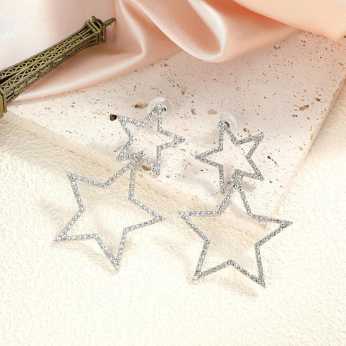Star Dangle Drop Earrings, Mabor Simple Hollow Pentagram Earrings Exaggerate Star Drop Earrings Big Hoop Anti-sensitive Lightweight Pentagram Earr...