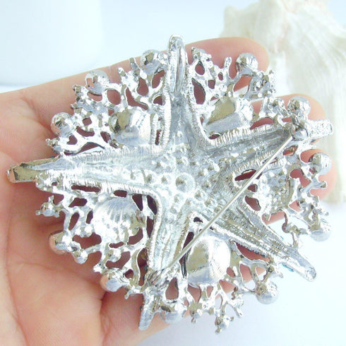 Sindary 3.15" Starfish Brooch Pin Austrian Crystal Pendant BZ6412...