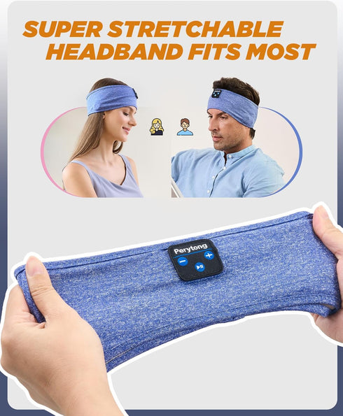 Perytong Bluetooth Headband Headphones, Sleep Headphones Bluetooth for Side Sleepers - Sleeping Headphones Comfortable Headband with Thin Speaker ...