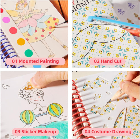 MiDeer Fashion Design Sketchbook with Watercolor Painting, Princess Dress-up Activity Book with Stencils and Stickers, Fashion Designer Kits for K...