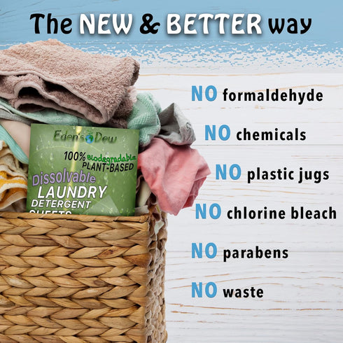EDEN'S DEW Laundry Detergent Sheets | Biodegradable | Up to 80 Loads- 40 Sheets | Plant Based | Concentrated Liquidless Laundry Soap | No Plastic ...