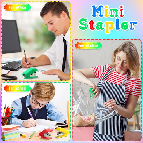 Mini Stapler with Staples, Portable Small Stapler, Multicolor Kids Stapler, Hand Held Desk Staplers, Cute Office Supply Set for Office School Coll...