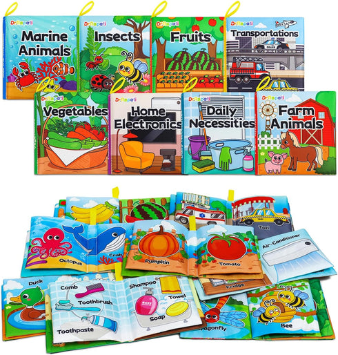 Dr.Rapeti Soft Cloth Books Baby Books Bath Books 8-Pack for Baby Infant Toddler Kid Crinkle Washable Chewable Non-Toxic Early Educational Preschoo...