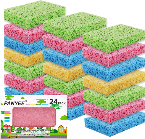 Compressed Cellulose Kitchen Sponges 24Pack,Non-Scratch Biodegradable Natural Sponge Scrub for Dishes Cleaning,Funny Colorful DIY Sponge for Kids...