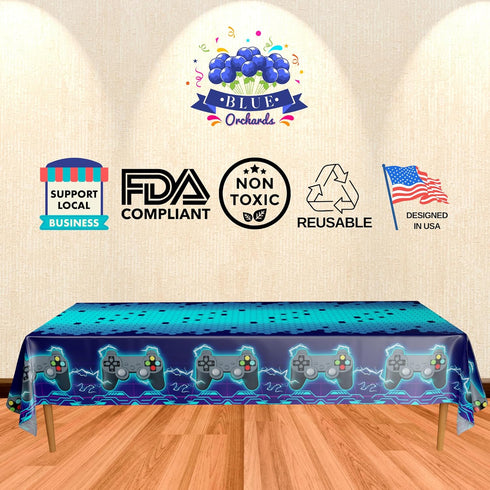 Blue Orchards Video Game Table Cover (Neon Blue) - Pack of 3-54"x108" XL - Gamer Party Supplies, Gamer Themed Decorations, Party Decorations for B...