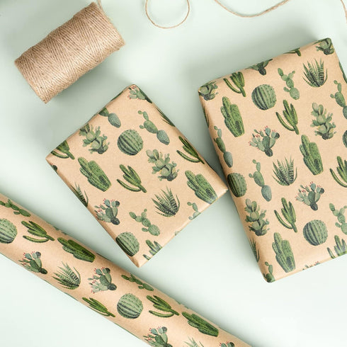 RUSPEPA Kraft Wrapping Paper Roll - Mini Roll - Cactus Design for All Occasions - 17 Inches X 32.8 Feet...