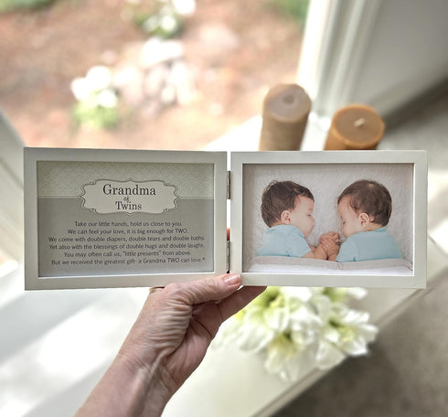 The Grandparent Gift Co. Grandma of Twins Poem White Double Hinged 4 x 6 Photo Frame with Ribbon...