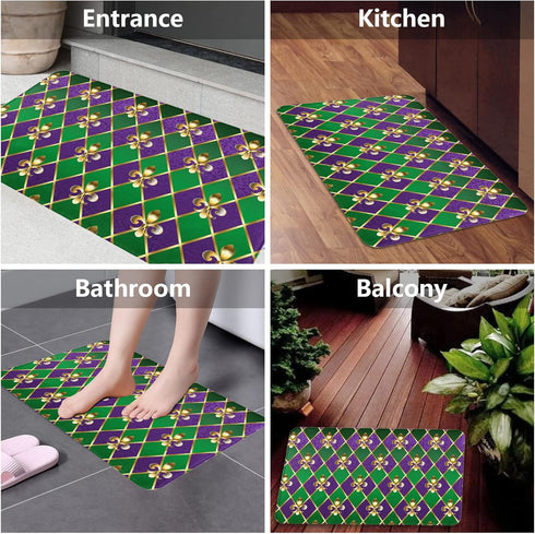 Mardi Gras Bath Rugs Machine Washable Bathroom Decor Non-Slip Doormat Water Absorbent Welcome Mat for Kitchen Bedroom Floors 16" X 24"...