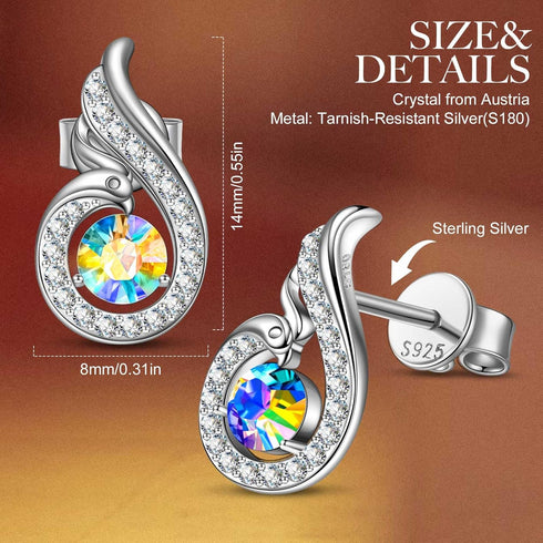 Kate Lynn Phoenix Earrings 925 Sterling Silver Stud Earrings for Women, Crystal Earrings, Birthday Gifts Christmas Gifts for Women Wife Mom Daught...