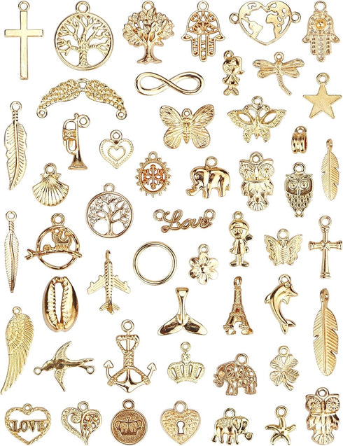 JIALEEY Wholesale Bulk 50PCS Mixed Gold Charms Pendants DIY for Necklace Bracelet Jewelry Making and Crafting...