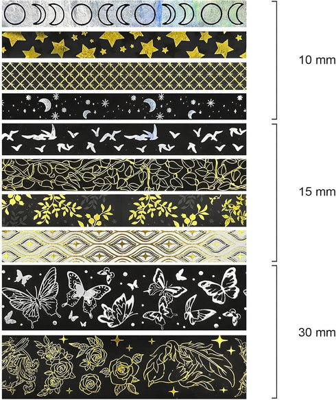 allydrew Decorative Gold Foil Washi Tape Box Set for Arts & Crafts, Scrapbooking, Stationery, Diary (10 Rolls), Midnight...
