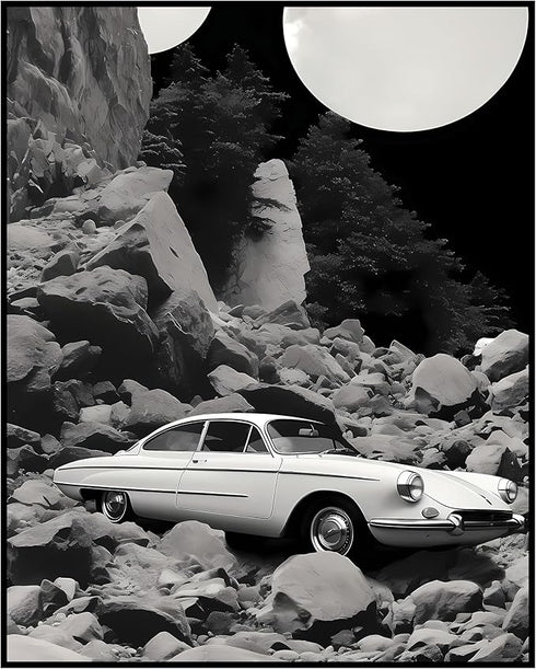 Posterizer 1 pcs-black and white collage-vintage car-landscapes-Retro Art-Abstract & Modern Art-Gift for Art Lovers- UNFRAMED Wall Art...