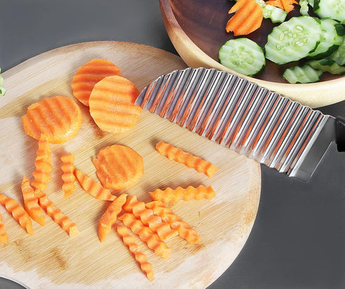 Crinkle Cutter Vegetable Stainless Steel Deeper Crinkle Slicer Sharp Blade with Hang Hole Wavy French Fries Chopper for Potato, Carrot, Etc (Silve...
