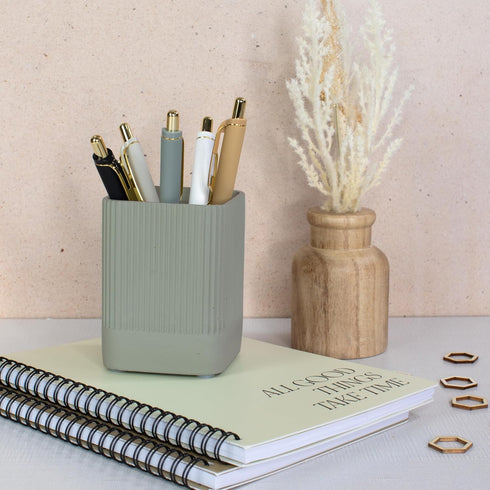 KIBAGA Aesthetic Pen Holder for Desk - Modern Concrete Pencil Holder - Cute and Functional Desk Organizer for Office Supplies - Stylish Office Dec...