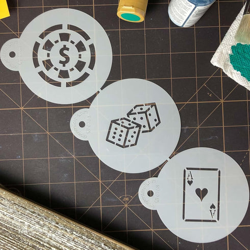 Designer Stencils Casino Night Cookie Stencil Set, (Dice, Cards, Poker Chip) Beige/semi-transparent...