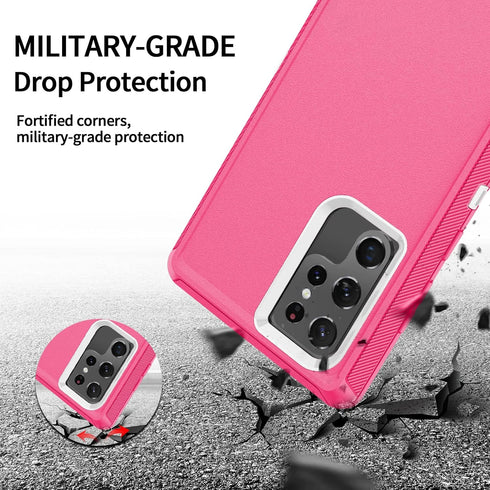 for Galaxy S22 Ultra Case, Rugged Shockproof Military Protective Bumper Phone Cover Armor Heavy Duty for Samsung Galaxy S22 Ultra (Hot Pink/White)...