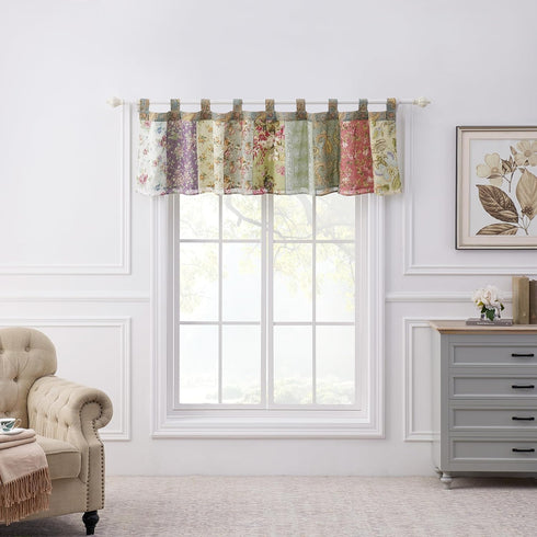 Greenland Home Blooming Prairie Authentic Patchwork Tab Top Window Valance 84 x 21...