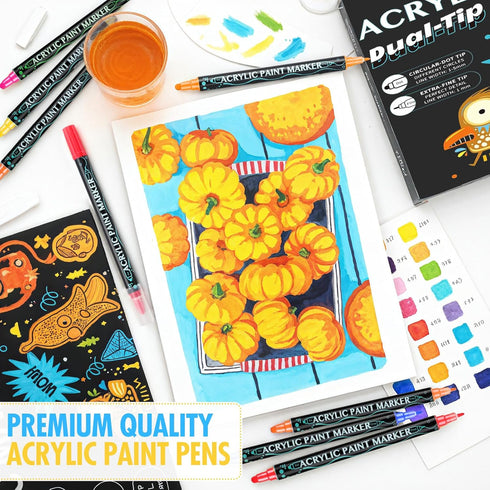12 Colours Acrylic Paint Pens Markers, Dual Tip Premium Paint Markers for Rocks, Wood, Stone, Canvas, Glass, Ceramic Surfaces, Acrylic Markers for...