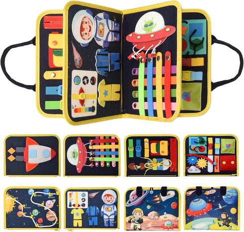 Montessori Busy Board Toys for Space Exploration, Sensory Games Travel Activities Toddlers Press&Push, Pull String, Educational Learning Fine Moto...