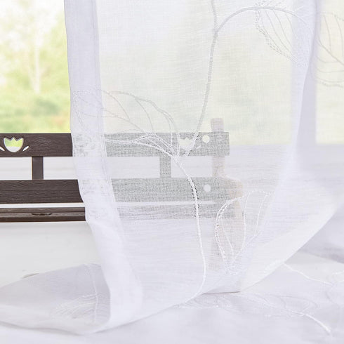 Topick White Sheer Leaf Curtain Kitchen Valance for Windows Leaf Embroidered Voile Small Curtain Valance Semi Sheer Farmhouse Curtain 18 Inch Rod ...