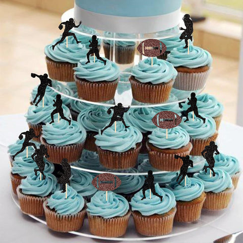 36 PCS Rugby Ball Cupcake Toppers Football Players Sport Cupcake Picks Super Rugby Sports Theme Baby Shower Birthday Party Cake Decorations Suppli...