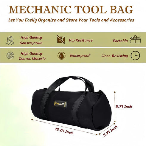 12 Inch Small Tool Bags for Men,Wide Mouth Zipper Tool Storage Bag,Large Capacity Canvas Tool Tote Bag,Portable Multi-Function Tool bag for Storag...