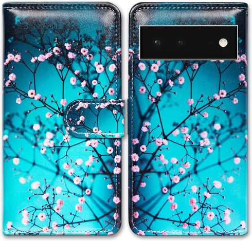 Case for Google Pixel 6, Plum Blossom Flower Leather Flip Phone Case Wallet Cover with Card Slot Holder Kickstand for Google Pixel 6...