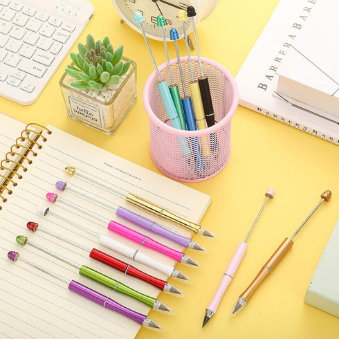 Ctosree 14 Pcs 14 Colors Beadable Pencil Inkless Everlasting Pencil DIY Bead Eternal Pencil Reusable Erasable Writing Pencil for Kids Students Gif...