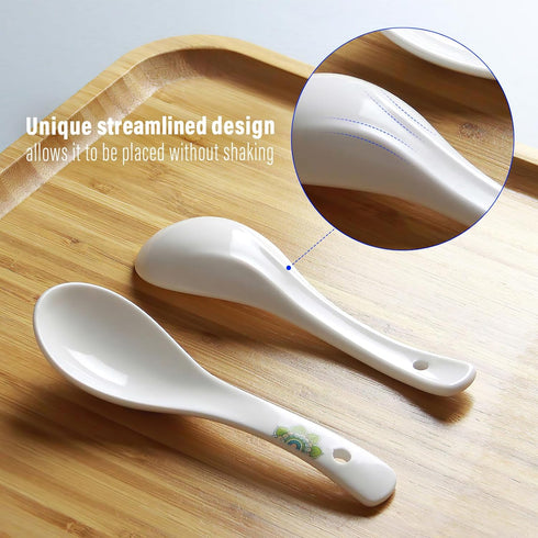 Soup Spoons,5.5" Asian Soup Spoons Set of 6, Ceramic Chinese Soup Spoons White Ceramic Dessert Spoons Rice Spoon for Ramen Pho Wonton Dumpling Mis...