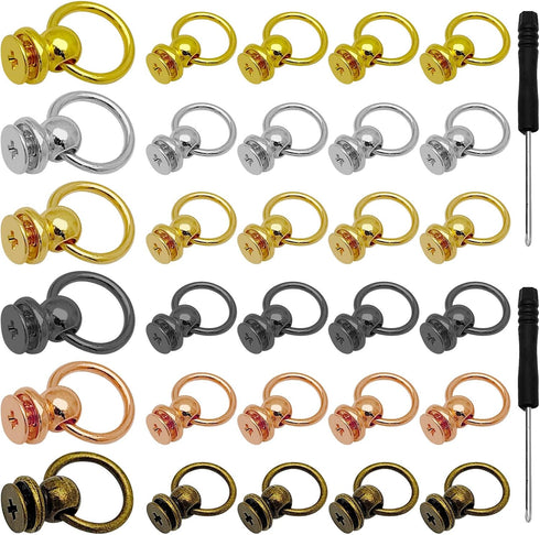 60 Set Screwback Round Head Rivet with Pull Ring Studs,DIY Leather Craft Rivets Studs Leather Rivets Kit Studs with 2pcs Screwdriver for Leather C...