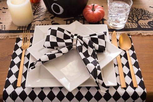 DII Halloween Tabletop, Harlequin Collection, Napkin Set, Black and Cream 6 Piece...
