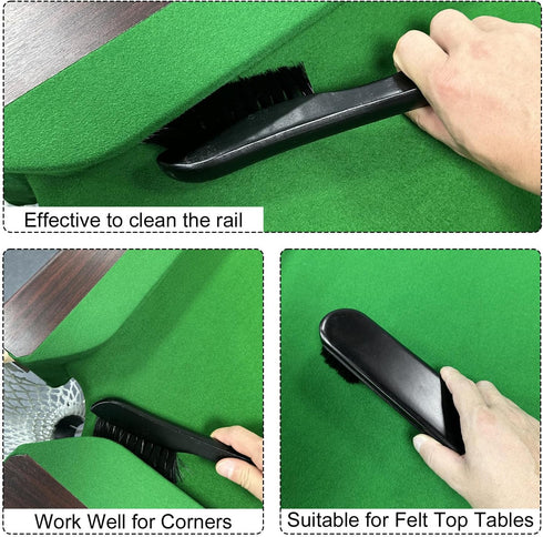 Billiards Brush Pool Table and Rail Brush Cleaning Tools Set with Cloth Cue Shaft Slicker & Small Cue Chalk Cube...