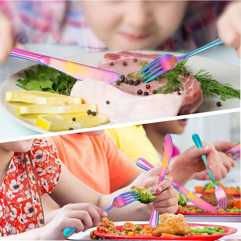 LIANYU 9-Piece Rainbow Kids Silverware Set, Stainless Steel Toddler Utensils Flatware Set, Child Cutlery Tableware Set for 3, Include knife Fork S...