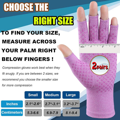 2 Pairs Arthritis Gloves, Compression Gloves for Women Men, Relieve Arthritis, Rheumatoid, Osteoarthritis, Carpal Tunnel Pain, Anti-Slip Fingerles...