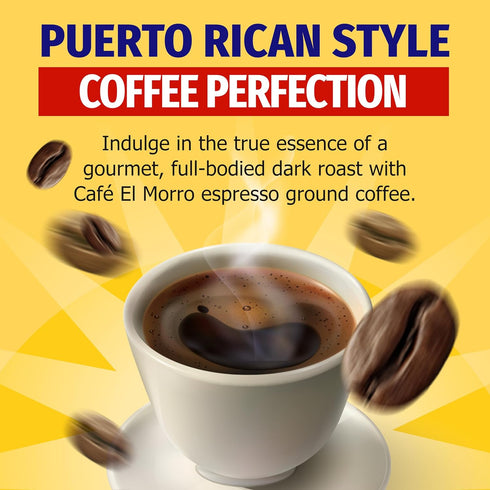 Café El Morro Dark Roast Espresso Ground Coffee, Bulk Coffee, Authentic Puerto Rican Style Coffee, Vacuum Sealed, Ground Espresso Beans, 6 oz (1-P...