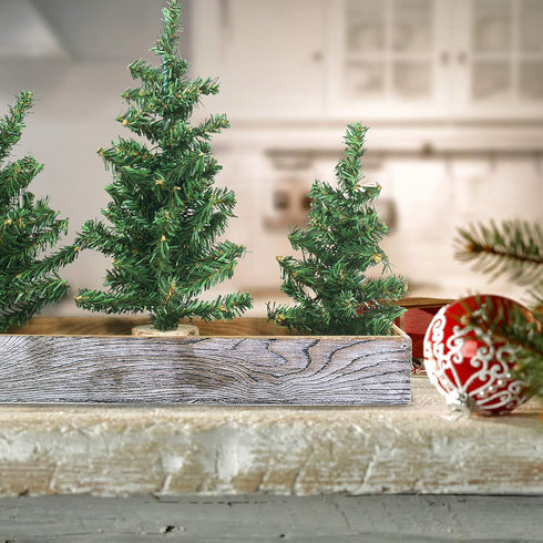 Winlyn 3 Pack Mini Canadian Pine Trees with Wood Bases Artificial Miniature Christmas Trees and Rustic Planter for Holiday Season Tabletop Decorat...