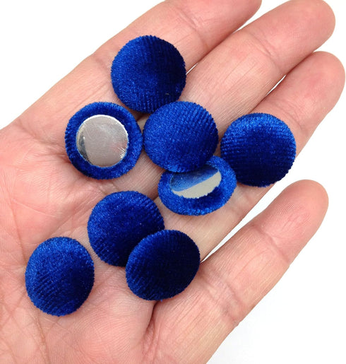 PEPPERLONELY 50PC 15mm Velvet Fabric Cloth Covered Flat Back Round Buttons, 5/8 Inch Royal Blue...