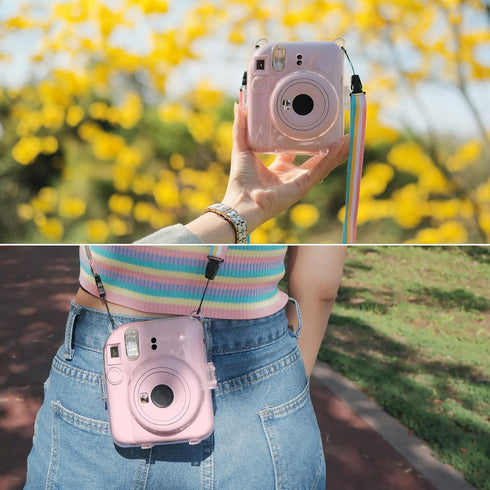 MUZIRI KINOKOO Clear Case for Fujifilm Fuji Instax Mini 12/Polaroid Mini 12 Camera - Hard PVC Protective Case Bag Transparent with Back Photo Pock...