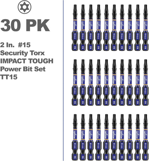 2 In. Security T15 Impact Magnetic Screwdriver Bit Set, 30Pieces #15 Torx Head Power Bit Set, S2 Alloy Steel Hollow Star Bit Set...