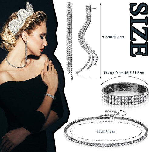Sanfenly 5 Pieces Rhinestone Crystal Jewelry Set for Women Masquerade Mask Rhinestone Choker Necklace Bracelets Dangle Earrings Set Bridal Jewelry...