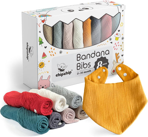 8-Pack Muslin Baby Bibs for Drooling and Teething, Super Soft and Absorbent Drool Bibs for Unisex Baby Girl and Boy, Gender-Neutral Baby Bandana B...