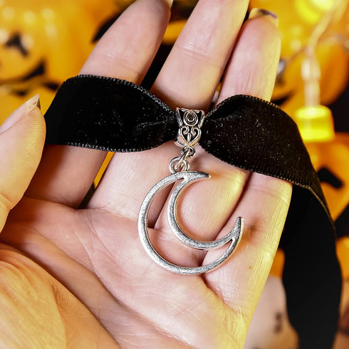RareLove Halloween Costumes Black Velvet Gothic Collar Choker Crescent Moon Necklace Alloy Plated Gothic Accessory for Women...