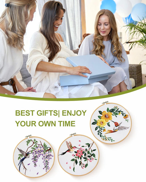 Santune 3 Sets Embroidery kit for Beginners Adults,Stamped Hummingbird Patterns,Cross Stitch Kits Including Clear Instructions,Video Tutorials,Hoo...