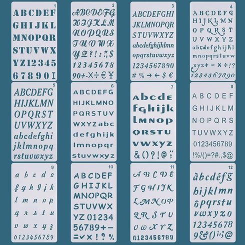 Letter Stencils for Painting, 12 Pack 4 x 7 Inch, Reusable Plastic Alphabet Stencils Small Letter Stencils Journal Stencils for Bullet Journaling,...