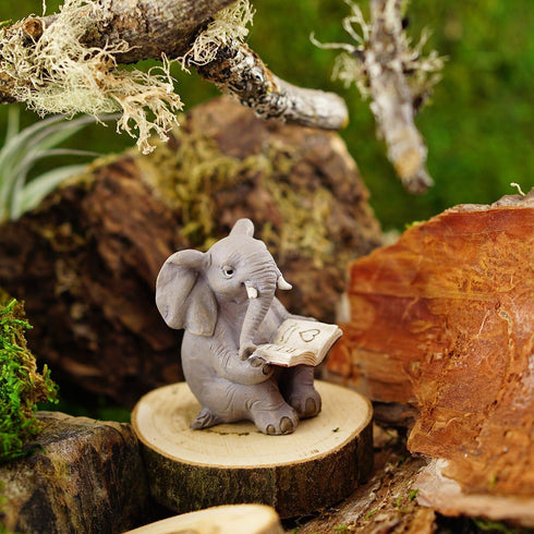 Top Collection Miniature Garden Elephant Reading Book, Gray...